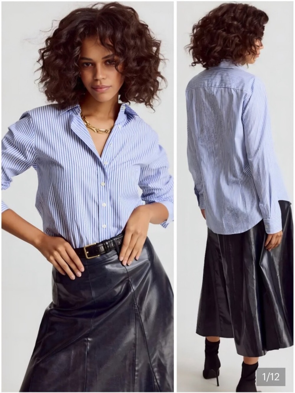The Shirt by Rochelle Behrens Cotton Blue White Striped Button Up Top Size Small